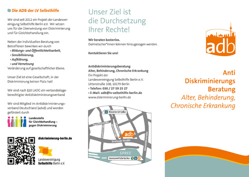 Antidiskriminierungsberatung Alter, Behinderung, Chronische Erkrankung (Flyer ganze Titelseite)