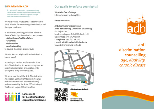 Anti Discrimination Counselling - age, disability, chronic disease (flyer titel page)