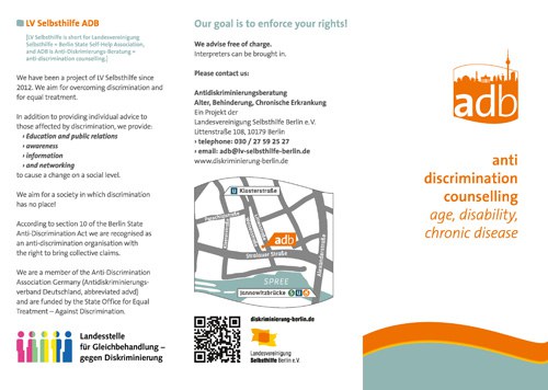 Anti Discrimination Counselling - age, disability, chronic disease (flyer titel page)
