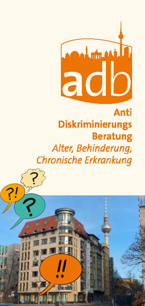 Flyer in Leichter Sprache - Antidiskriminierungsberatung Alter, Behinderung, Chronische Erkrankung (Titelseite)