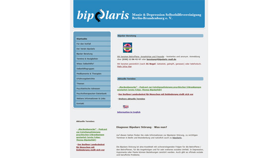 Screenshot bipolaris - Manie und Depression Selbsthilfevereinigung Berlin-Brandenburg e. V.
