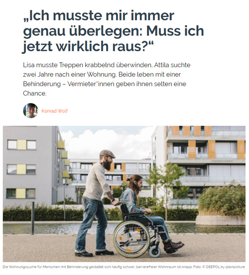 Titelfoto von Artikel über die Wohnungssuche für Menschen mit Behinderung vom 10.11.2020 in ze. tt: